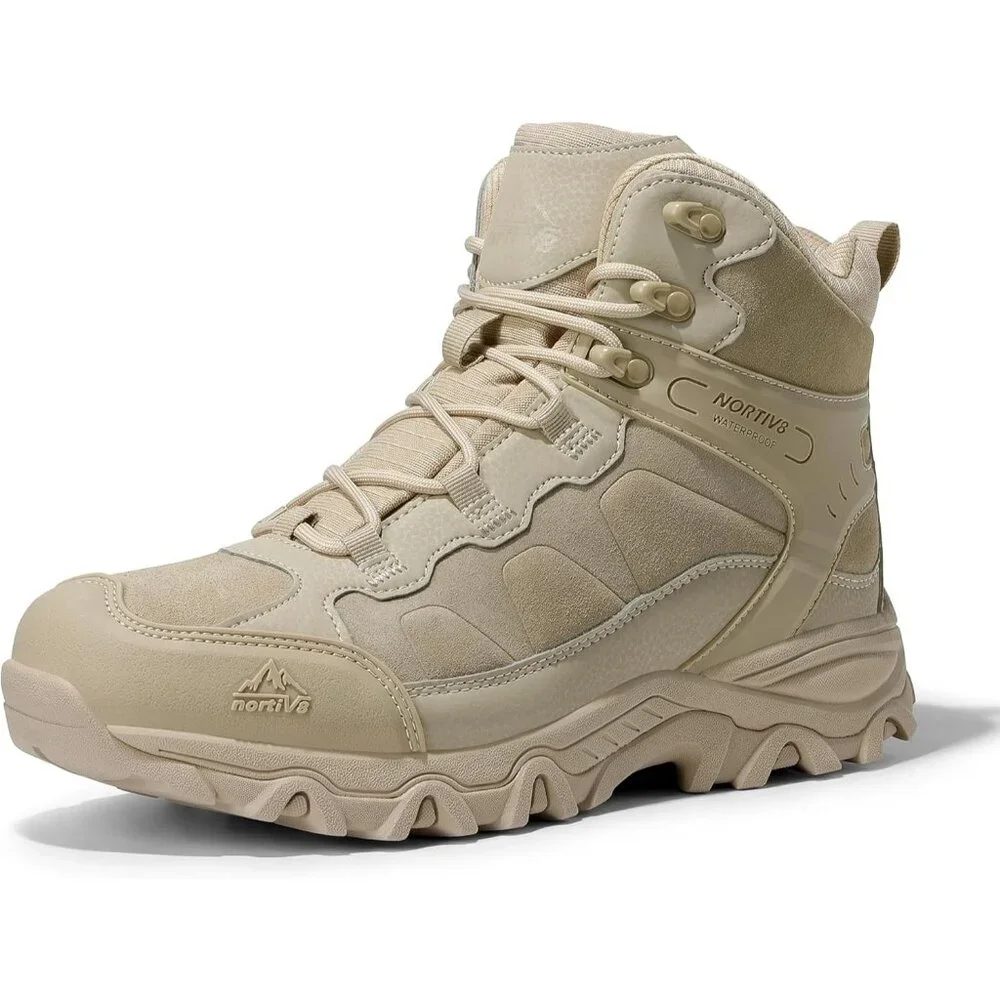 NORTIV 8 Men's Waterproof Hiking Boots Mid Trekking Mountaineering Shoes Sand - Picture 1 of 6